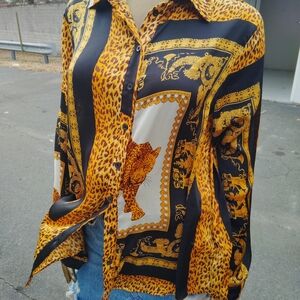 PrettyLittleThing Black and Gold Patterned Blouse
